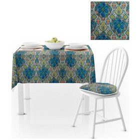 Resim Damask Desenli Mavi Turkuaz Dijital Baskılı Süet Dokuma Masa Örtüsü 140x260 