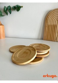 Resim 6 Adet Yuvarlak Bambu Çay Tabağı, Bardak Altlığı, Fincan Tabağı Bambu 