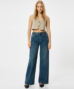 Resim Bol Kalıp Düz Paça Kot Pantolon Pamuklu Cepli - Loose Straight Fit Jean 