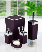 Resim Akrilik Gümüş Çizgi Mor 5'Li Soft Kare Banyo Takımı Seti Mor 