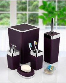 Resim Akrilik Gümüş Çizgi Mor 5'Li Soft Kare Banyo Takımı Seti Mor 