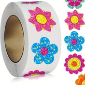 Resim 500 Adet/Rulo Parlak Çiçek Desenli Etiketler - Noel Hediyeleri ve Teşvik Edici Kırtasiye Stickerları 