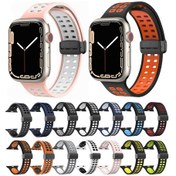 Resim Manyetik Kat Toka Kare Delikleri Silikon İzle Kayış, iOS Uyumlu Watch Serisi 9 & 8 & 7 41mm / Se 3 & Se 2 & 6 & Se & 4 40mm / 3 & 2 & 1 38mm 