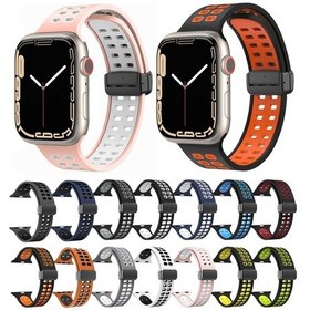 Resim Manyetik Kat Toka Kare Delikleri Silikon İzle Kayış, iOS Uyumlu Watch Serisi 9 & 8 & 7 41mm / Se 3 & Se 2 & 6 & Se & 4 40mm / 3 & 2 & 1 38mm 