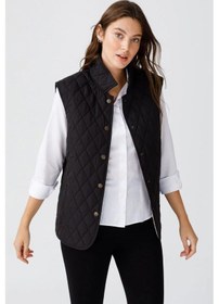 Resim Desen Kolsuz Kapitone Yelek - Minimalist Oversize Günlük Siyah 