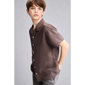 Resim DeFacto Regular Fit Apaş Yaka Tencel Kısa Kollu Gömlek Erkek Çocuk H5646A826SM 