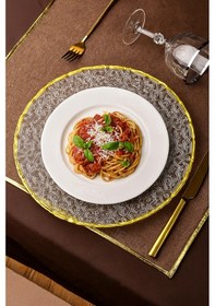 Resim Altın Detaylı Yuvarlak Cam Supla 33 Cm Servis Ve Dekor Tabağı Şeffaf - Altın 