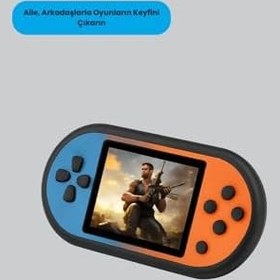 Resim Taşınabilir Mini Oyun Konsolu, 520 Oyun, HD LCD Ekran, AV Çıkışlı, USB Şarjlı, Turuncu Mavi 