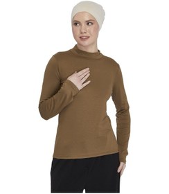Resim Altobeh Kadın Organik Uzun Kollu Balıkçı Yakalı Body Açık Çikolata 