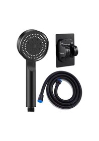 Resim Berev 5 Fonksiyonlu Yüksek Basınçlı Duş Başlığı Yapışkanlı Mafsal 150 Cm Hortum Siyah Duş Seti Siyah 