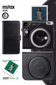 Resim Fujifilm Instax SQ40 Siyah Fotoğraf Makinesi 10lu Kare Film Deri Kılıf ve Siyah Albüm 