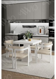 Resim Avvio Sofia Lake Mdf Ayak Tokyo Demonte Sandalye 80x80 Yemek Masası Mutfak Masası 4 Kişilik Beyaz 