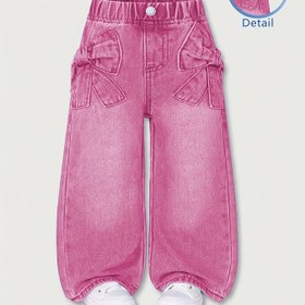 Resim Kız Çocukları için Yıkama Efektli Kot Pantolon - Şirin Kurdele Detaylı Bel ve Cepler, Bol Kesim Geniş Paça Rahat Fit, Tüm Mevsimler İçe Günlük Giyime Uygun, Çok Amaçlı Okul, Oyun ya da Resmi Etkinlikler İçin, 4-12 Yaş Arasındaki Minik Hanımeler İçin Konforlu ve Stil Sahibi (Tek Renk, İnceltme Detaylı, Çerçevesiz Kumaş), 