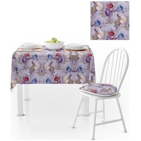 Resim Fırça Desenli Bordo Mor Kadife Dokulu 180x220 Masa Örtüsü 