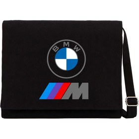 Resim Bmw Logo M Power Kalp Üzeri Siyah Kanvas Postacı Çantası - Siyah 