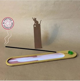 Resim Uretti - Pınar 6606 - El Yapımı Bohem Tarzı Tütsü Kayığı - 5 X 25 Cm / Kahverengi Kedi Kitap Ayracı Hediyeli Kahve 