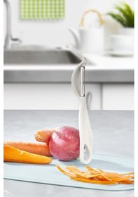 Resim 2 Adet Çok Amaçlı Yan Ve Sapan Soyacak, Meyve Sebze Paslanmaz Çelik Bıçaklı Soyucu 2 Li Set Beyaz 