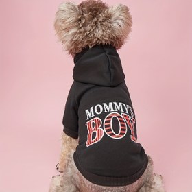 Resim KÜÇÜK ve ORTA BOY KÖPEKLER için MOMMY's BOY Baskılı Köpek Hoodie - Tüm Sezonlar İçin Makinede Yıkanabilir, Ayarlanabilir Kapüşonlu Rahat Balıkçı Yaka Evcil Hayvan Giysisi & Şık Siyah Tasarım, Küçük Köpekler için Hoodie, Cesur Yazıları, Konforlu Kalıp, Modaya Duyarlı Evcil Hayvanlar 