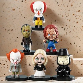 Resim 8 adet Bebek Koleksiyonu - Ürkütücü Hayranlar için PVC Cadılar Bayramı Dekor Figürleri, Jason Voorhees, Freddy Krueger, Pennywise ve Daha Fazlası İçerir, Korku Filmi Tutkunları için Mükemmel, Korku Film Ekranı | Karikatürlü Tasarım | PVC Bebekler 