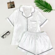 Resim Kadın Pijama Kısa Kollu Şortlu Hırka Yaka Leopar Desenli Günlük Basit Ev Giyimi Seti 