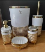 Resim MEYLACO Banyo Seti 5'li Altın Ferforje Beyaz 