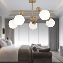 Resim Florit 5'li Eskitme Beyaz Camlı Modern Mutfak Yatak Odası Salon Avize Apliqa