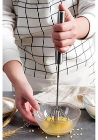 Resim Pratik Paslanmaz Çelik Basmalı Otomatik Çırpıcı Metal Çırpıcı 1 Adet Uzunluk 30cm Renkli 