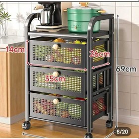 Resim 3 Katlı Metal Beyaz Çekmeceli Patates Soğan Sebze Meyve Sepeti Sebzelik 1005-cn 