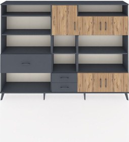 Resim Arges Dolap 13 Raflı 3 Çekmeceli 5 Kapaklı 220x30x163 Antrasit-çam/antrasit Atlas Çam/antrasıt - Antrasıt 