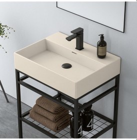 Resim Orka Capetown 60 Cm Krem Banyo Dolabı Alt Modül Ve Lavabo Krem 