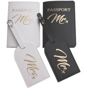 Resim Zoukane 4'lü Set Bay Bayan Pasaport Kılıfı - Bagaj Etiketi - Düğün Seyahat Aksesuarı Bej 