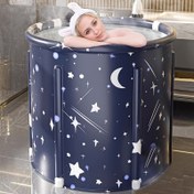 Resim Taşınabilir Katlanır Ayaklı Küvet: Japon Daldırma Spa Küveti, İç/Dış Mekan Sıcak Buz Banyosu, Yetişkinler ve Kadınlar İçin Büyük Boy, Dayanıklı Yalıtımlı Malzeme, Yer Tasarrufu Sağlayan, Yuvarlak, Küçük Alanlar ve Spa Tutkunları İçin 