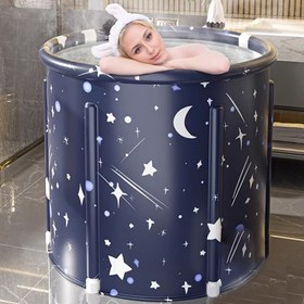Resim Taşınabilir Katlanır Ayaklı Küvet: Japon Daldırma Spa Küveti, İç/Dış Mekan Sıcak Buz Banyosu, Yetişkinler ve Kadınlar İçin Büyük Boy, Dayanıklı Yalıtımlı Malzeme, Yer Tasarrufu Sağlayan, Yuvarlak, Küçük Alanlar ve Spa Tutkunları İçin 