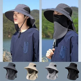 Resim Erkekler için Büyük Kenarlı ve Maskeli Dış Mekan Şapkası, Yaz için Uygun, Unisex Tasarım ve 4 Renk Seçeneği ile. 