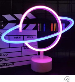 Resim Ema Dükkan Gezegen Neon Led Işıklı Usb'li Gece Lambası Pilli Neon Led Işıklı Masa Lambası Dekoratif Aydınlatma 
