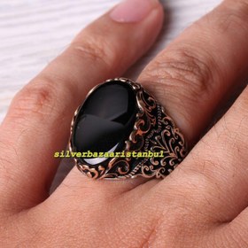 Resim 925 Sterling Silver High Quality Natural Onyx Stone Mens Ring - US: 8.5 / 58.5 mm / Turk: 18.5 