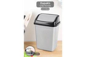 Resim PremiumPort 2,5 Litre Kapaklı Plastik Çöp Kovası, Ev ve Ofis Için Pratik Tasarım 