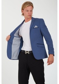 Resim Sposo G-193 Dar Kalıp Örme Kumaş İndigo Erkek Blazer Ceket İndigo 