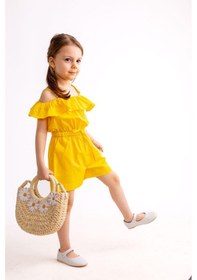 Resim Oliven The Kid Oliventhekid Omuzdan Fırfırlı Poplin Kız Çocuk Tulum Sarı Sarı 