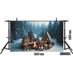 Resim Venspor Kış Kampı Arkaplanı, Macera Temalı Kar Ormanı, Duvar Örtüsü 200x150cm 
