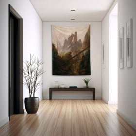 Resim Rocky Landscape in the Elbe Sandstone Mountains Duvar Örtüsü - 100 cm x 135 cm 