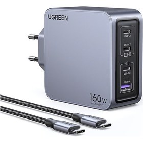 Resim Ugreen Nexode Pro 160w Gan Hızlı Şarj Cihazı 100w Kablolu Usb-c Qc Pd 3xusb-c, 1xusb-a, Uzay Grisi, 25877 