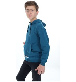 Resim Toontoy Kids Toontoy Erkek Çocuk Oversize Kapüşonlu Cepli Baskılı Sweatshirt - 2 İplik Petrol Mavi 