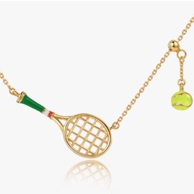 Resim Gerçekçi Tenis Raketi ve Kolye Ucu ile Tennis Boyun Zinciri - Yeşil Toprak Renkli Köprücük Kemiği, Spor Partisi, Günlük ya da Yıl Boyu Giyim için Altın Tonlu Bağlantılar - Eş İçin Hediye, Tenis Oyuncuları & Hayranlar 