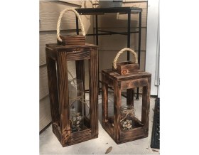 Resim Normadia Kahverengi Ahşap Dekoratif Fener Mumluk Seti 2'li, Şık ve Doğal Tasarım 