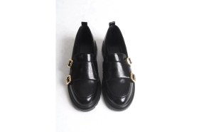 Resim Sermoda Loafer Kadın Ayakkabı - Makosen Tokalı Casual Günlük Kadın Ayakkabı Siyah Rugan 