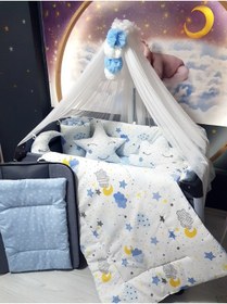 Resim özgürce 70x120 Bebek Uyku Seti 17 Parça Ponponlu Lüks Cibinlikli Aparat Dahil 