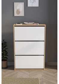 Resim Düşer Kapak Ayakkabılık Kayar Raflı Ayakkabılık 3 Bölmeli Ayakkabılık Melek Safir Meşe Beyaz Safir Meşe 