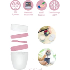 Resim 2'li Set Taşınabilir Kaşıklı Yoğurt Kabı - 700 ml Pratik Yemek Saklama ve Müsli Kabı 7176461 