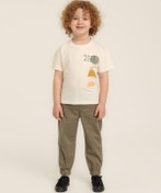 Resim Erkek Bebek Pamuklu Sıfır Yaka Sırt Baskılı T-shirt-15644 Ekru 